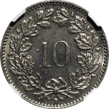 Switzerland Copper-Nickel 1954 B 10 Rappen NGC MS64 BETTER DATE KM# 27 (036)