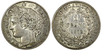 FRANCE Silver 1872 A 1 Franc Paris Mint KM# 822.1 (24 885)