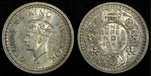 India-British George VI Silver 1945 (B) Rupee KM# 557.1 (27 312)