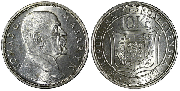 Czechoslovakia Silver 1928 10 Korun 10th Anniver of Independence UNC KM# 12 (34)