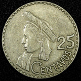 GUATEMALA Copper-Nickel 1966 25 Centavos Toned KM# 268 (24 654)