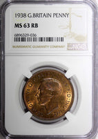 Great Britain George VI Bronze 1938 1 Penny NGC MS63 RB KM# 845 (036)