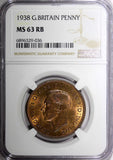 Great Britain George VI Bronze 1938 1 Penny NGC MS63 RB KM# 845 (036)