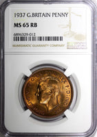 GREAT BRITAIN George VI Bronze 1937 1 Penny NGC MS65 RB TONING KM# 845 (012)