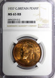 GREAT BRITAIN George VI Bronze 1937 1 Penny NGC MS65 RB TONING KM# 845 (012)