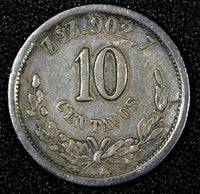 Mexico Silver 1892 Zs Z  10 Centavos Zacatecas Mint Nice Toned KM# 403.10 (174)