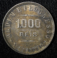 BRAZIL Silver 1907  1000 Reis Toned  KM# 507 (27 465)