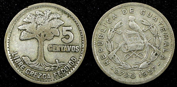 Guatemala Silver 1957 5 Centavos KM# 257.1 (24 422)