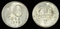 Sweden Gustaf V (1907-1950) Silver 1942 G 10 Öre UNC KM# 813 (28 158)