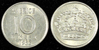 SWEDEN SILVER Gustaf VI 1953 10 ORE High Grade KM#823 (28 161)
