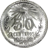 Mexico ESTADOS UNIDOS Silver 1944 M 50 Centavos NGC MS66+ GEM BU KM# 447 (045)