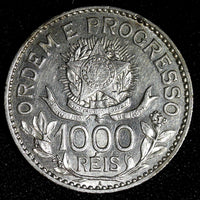BRAZIL Silver 1913 A  1000 Reis 1 Year Type XF KM# 513 (27 456)