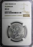 FRANCE Aluminum 1947 5 Francs open "9" NGC MS62 KM# 888b.1 (003)