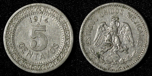 Mexico ESTADOS UNIDOS MEXICANOS Nickel 1914 M 5 Centavos Last Year KM# 421 (418)