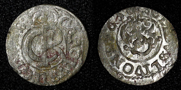 Livonia Riga CARL XI of Sweden (1660-1697)Silver 1663 Solidus,Schilling KM#55(1)