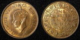 India-British George VI 1942 (B) 1/4 Anna Short Trefoils ch.UNC KM# 531 (221)