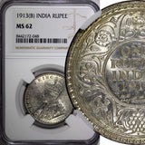 India-British George V Silver 1913 (B) Rupee NGC MS62 Bombay KM# 524 (048)