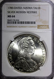 Austria Maria Theresia Silver  (.833) 1780 Thaler NGC MS64 28.06 g. KM# T1  (24)