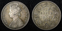 India-British Victoria Silver 1885 B raised Rupee XF. Nice Toned KM# 492 (562)
