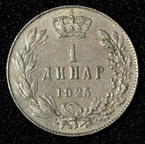 Yugoslavia Aleksandar I 1925 1 Dinar Brussels, Belgium Mint KM# 5 (30 071)