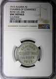 ALGERIA  1915 5 Centimes Token Bone Chamber of Commerce NGC UNC DETAILS KM# TnC1