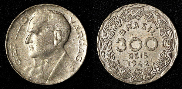 BRAZIL Copper-Nickel 1942 300 Reis Getúlio Dornelles Vargas WWII  KM# 546 (51)