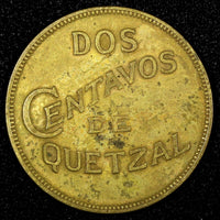 GUATEMALA Brass  1932  2 Centavos Toned High Grade KM# 250 (24 673)