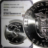 Panama Silver 1970 FM 5 Balboas NGC MS66 Central American Games KM#28 (018)
