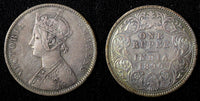 India-British Victoria Silver 1890  Rupee Calcutta Mint Toned KM# 492 (27 560)