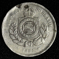 BRAZIL Pedro II Copper-Nickel 1887 100 Reis  KM# 483 (28 279)