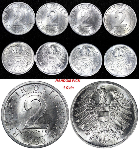 Austria  1966 2 Groschen GEM BU COIN  RANDOM PICK (1 Coin) KM# 2876 (24 479)
