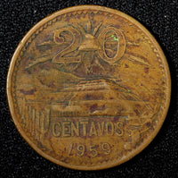 MEXICO  Bronze 1959 Mo 20 Centavos BETTER DATE KM# 440 (27 530)