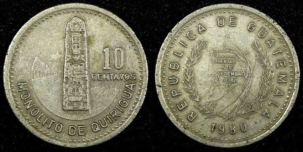 GUATEMALA Copper-Nickel 1980 10 Centavos  KM# 277.3 (24 637)