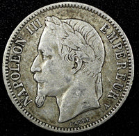 FRANCE Napoleon III Silver  1867 A 1 Franc Paris Mint KM# 806.1 (25 538)