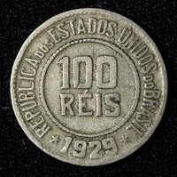 BRAZIL Copper-Nickel 1929 100 Reis Rio de Janeiro Mint KM# 518 (27 597)