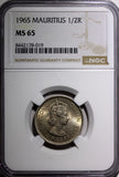 Mauritius Elizabeth II 1965 /2 Rupee 1st Year  NGC MS65 TOP GRADED KM# 37.1 (19)