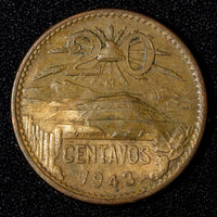 Mexico ESTADOS UNIDOS MEXICANOS Bronze 1943 20 Centavos  KM# 439 (27 594)