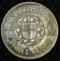 Great Britain George VI Silver 1942 3 Pence KM# 848  (28 199)