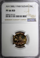 Sudan PROOF Bronze AH1388 1968 2 Millim NGC PF66 RD MINTAGE-5,251 KM# 30.2 (010)