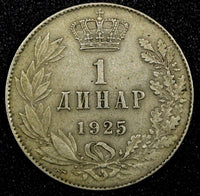 Yugoslavia 	Alexander I Nickel-Bronze 1925 1 Dinar KM# 5 (24 530)