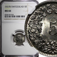 SWITZERLAND Nickel 1937 5 Rappen NGC MS66 GEM BU  Toned KM# 26b (035)