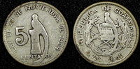 Guatemala Silver 1945 5 Centavos Guatemala City Mint KM# 238.1  (24 446)