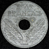 FRANCE  Vichy French State Zinc 1941 20 Centimes WWII Issue 24mm KM# 899 (930)