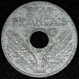 FRANCE  Vichy French State Zinc 1941 20 Centimes WWII Issue 24mm KM# 899 (930)