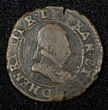FRANCE Henri III (1574-1589) Copper 1580 Denier Tournois 2,59g. (27 181)