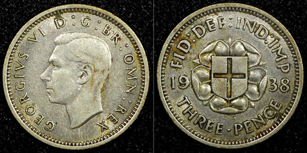 Great Britain George VI Silver 1938 3 Pence KM# 848 (24 185)