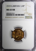 GREAT BRITAIN George V Bronze 1919 Farthing NGC MS65 RB TOP GRADED KM# 808.2 (4)