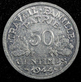 France Aluminum 1944 B 50 Centimes WWII Issue Beaumont Mint KM# 914.2 (24 970)
