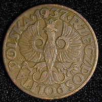 POLAND Bronze 1937 W 5 Groszy Y# 10a (28 083)