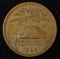 Mexico ESTADOS UNIDOS MEXICANOS Bronze 1944 20 Centavos  KM# 439 (27 586)